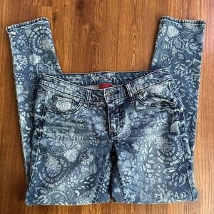 Merona Blue Denim Floral Print Mid Rise Skinny Jeans – Size 4